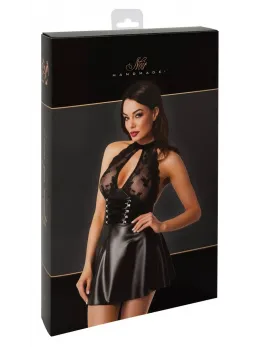Noir Orgia Exclusive Halterneck Mini Dress Lace & Wetlook Black S