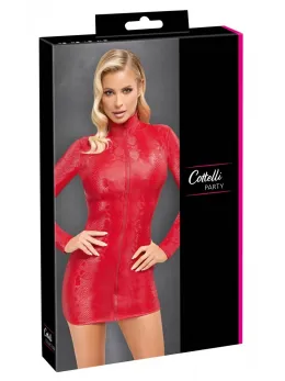 Cottelli PARTY Red Snakeskin-Effect Mini Dress S, Long Sleeve, Zip Front