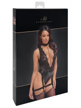 Noir Handmade Body Pearls M - Elegant Lace & Matte Choker Body with Pearls