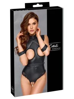 Cottelli Bondage Body S - Black Matte Sleeveless Suit with Restraint Belt