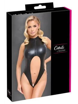 Cottelli Lingerie Matte Black Bodysuit with Zipper, Size M