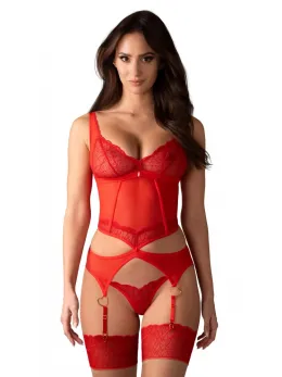 Obsessive Cupide Desir Red Lace Basque & Thong Set L/XL Adjustable