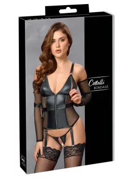 Cottelli Bondage Basque XL - Matte & Mesh Set with Arm Accessories