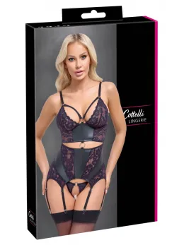 Cottelli LINGERIE Basque Set with Purple Lace Accents, Size L
