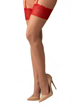 Obsessive Cupide Desir Nude-Red Stockings L/XL - Stretch Lace Top