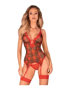 Obsessive Jollymore Lingerie Set XL/2XL - Red Tulle & Snowflake Accents