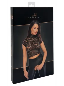 Noir Handmade Lace Crop Top S Black - Elegant Floral Stand Collar