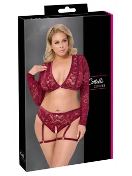 Cottelli Curves Lace & Velvet Red Lingerie Set 3XL Adjustable Straps