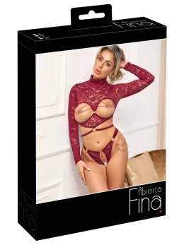 Abierta Fina Open Cup Lace Top & Crotchless Thong Red S