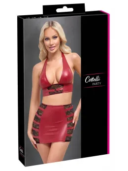 Cottelli PARTY Red Wet Look Crop Top & Mini Skirt Set L