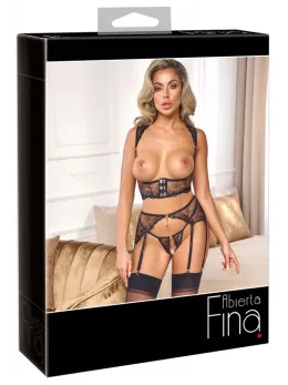 Abierta Fina Lingerie Set L Black Embroidered Tulle with Rose Gold Details