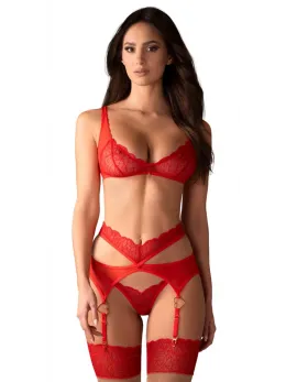 Obsessive Cupide Desir Lace Bra Set Red 2XL/3XL Adjustable Straps