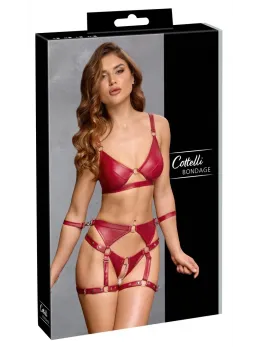 Cottelli BONDAGE Red Matte Bra & Suspender Set M with Adjustable Straps