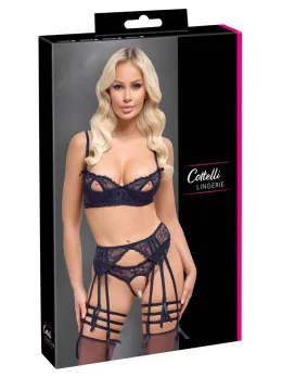 Cottelli LINGERIE Black Lace Bra & Suspender Set 80B/M Adjustable Straps