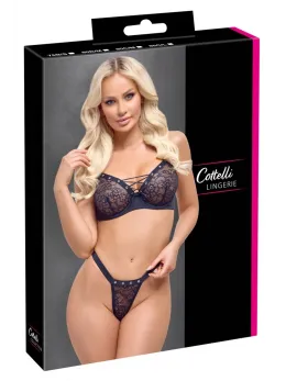 Cottelli Lingerie Lace Bra and Thong Set Black 75B/S Adjustable Fit