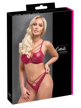 Cottelli Lingerie Bra Set Red Wet Look 85B/L with Straps and Rings