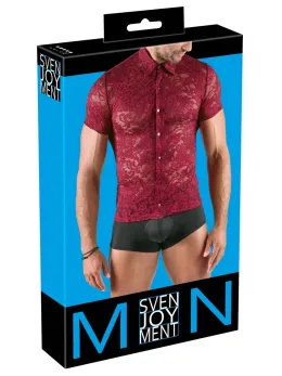 Svenjoyment Shirt Model S Dark Red Floral Lace, Short Sleeve, Stretch Fit