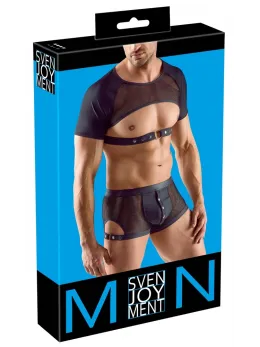 Svenjoyment Men's Matte Black Crop Top Open Chest Adjustable Strap S