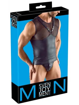 Svenjoyment Men's Chest Harness Top XL, Black, Matte & Mesh Design