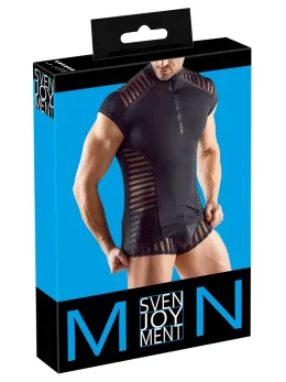 Svenjoyment Shirt L Black Microfibre with Transparent Stripes, Short Sleeve