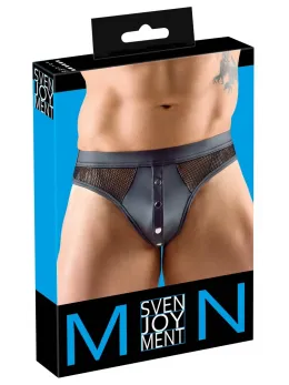 Svenjoyment Men's Thong S Matte Look & Mesh Snap Front Black