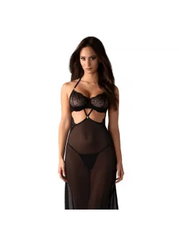 Obsessive Iliosa Chemise & Thong Black S/M - Sheer Lace Elegance
