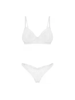 Obsessive Alissium White Bra & Thong Set XL/2XL Lace Geometric Design