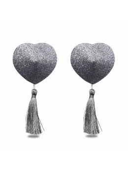 Lovetoy Glitter Heart Nipple Covers with Fringes - Reusable, 2pcs