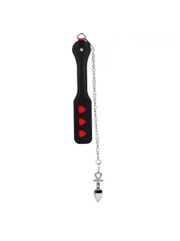 Ouch! Hearts Paddle & Metal Plug Set Black - Chain-Linked Design