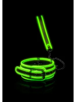 Ouch! Adjustable Glow-in-the-Dark Collar with Leash - Neon Green Finish