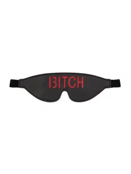 Ouch! Leather Eye Mask with Red Lettering - Adjustable, Black/Red