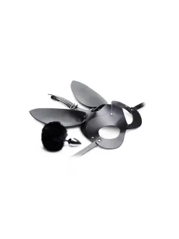 XR Brands Tailz Bunny Tail Plug & Mask Set - Black, Vegan Friendly