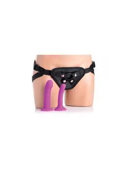 XR Brands Double-G Deluxe Vibrating Strap-On System Purple Set