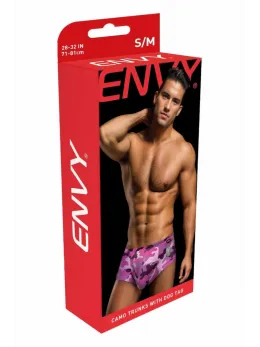 ENVY Camo Trunks Pink S/M with Dog Tag - Stylish Camouflage Underwear