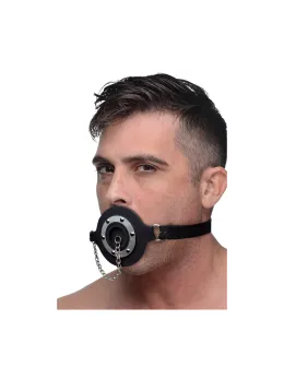 XR Brands Pie Hole Silicone Open Mouth Gag with Removable Plug Black