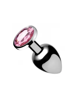 Booty Sparks Pink Gem Aluminum Plug Small - Heart-Shaped Jewel Base